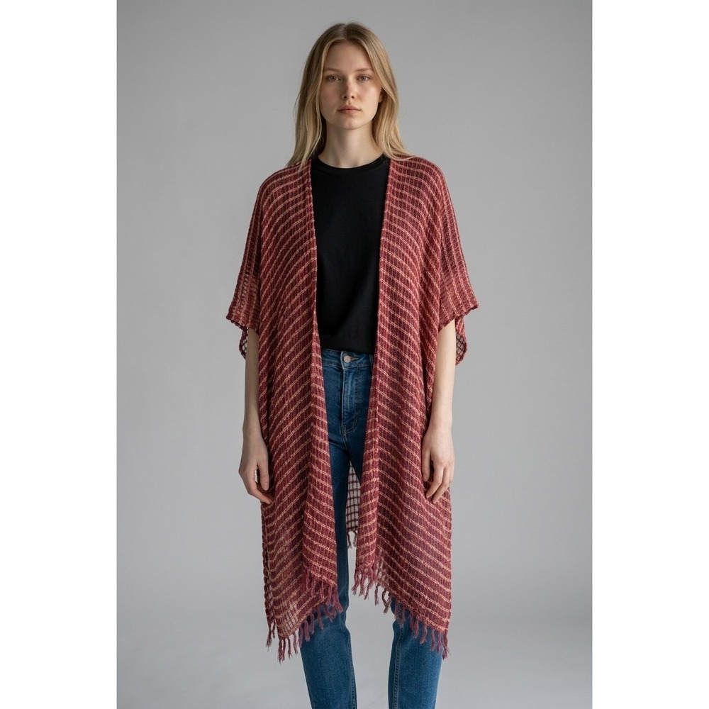 Free People Open Knit Kimono Cardigan‎ Fringe Boho Festival Duster OS